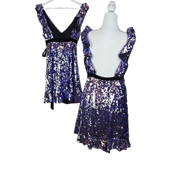 NWT Free People Purple Sequin Party Holiday Dress in Purple & Black Velvet - Picture 4 of 5
